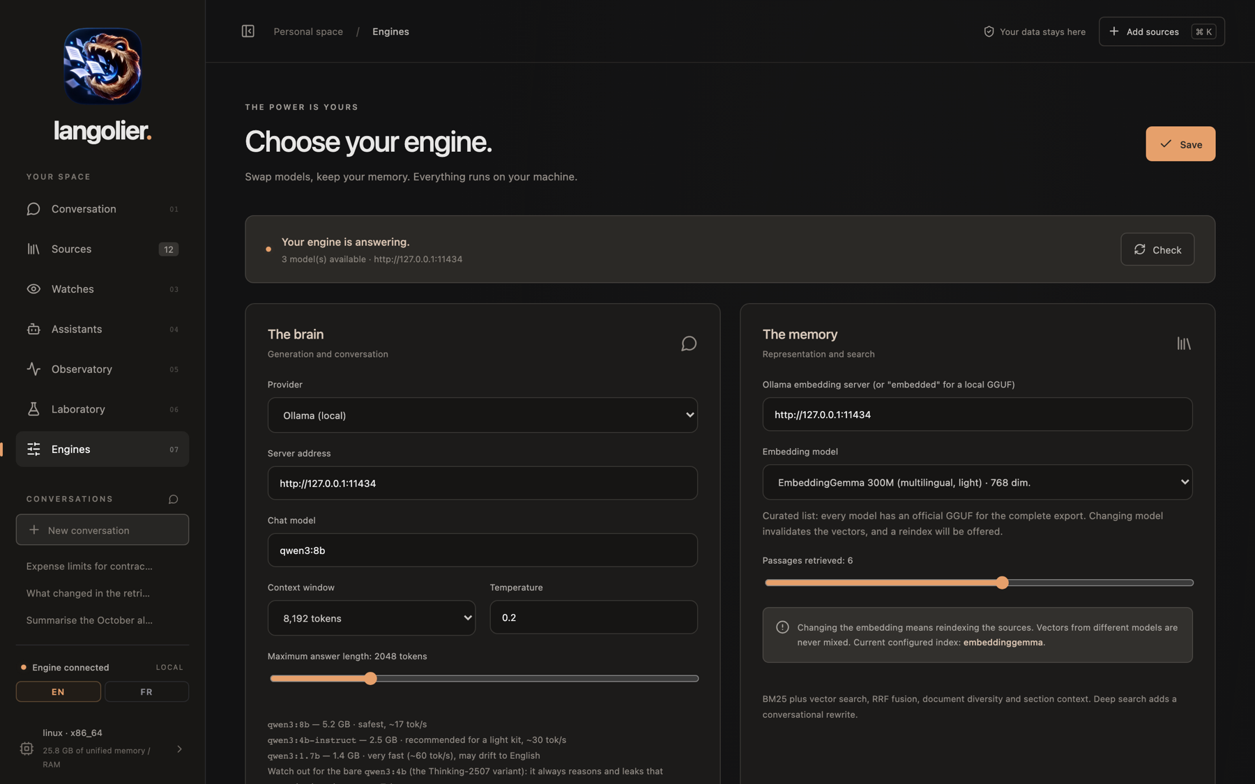 Engine settings