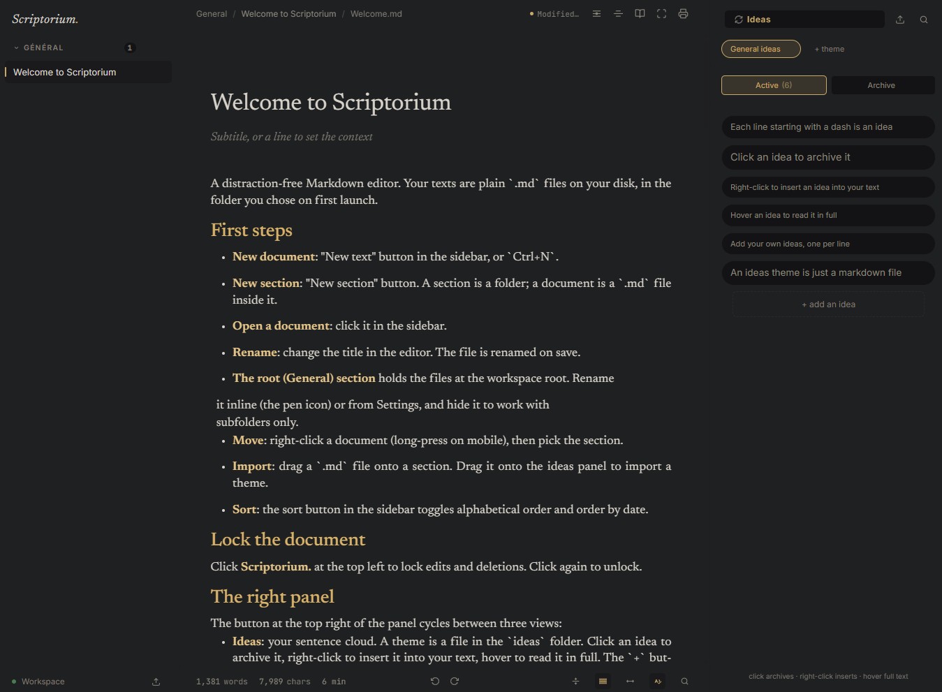 Scriptorium, the editor with a document open